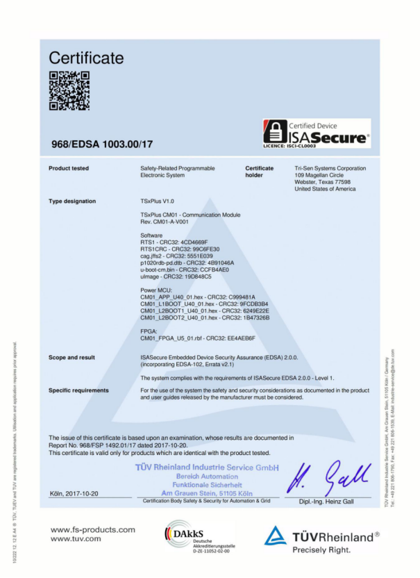 安全仪表SIS系统（SIL3）德国莱茵 TÜV认证